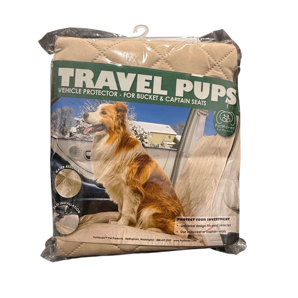 FurHaven Travel Pups Tan Quilted Pet Car Seat Cover for Bucket Captain Seats